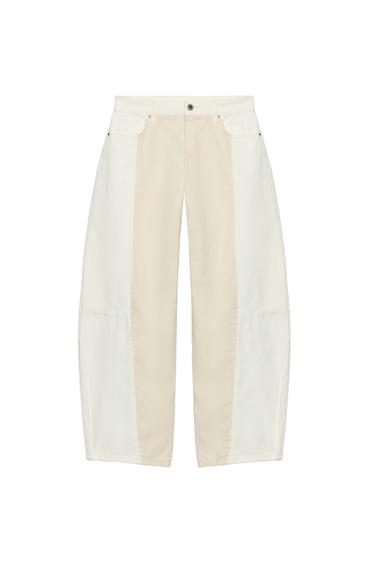 ZW COLLECTION MID-WAIST PATCHWORK BARREL JEANS - Ecru by Zara