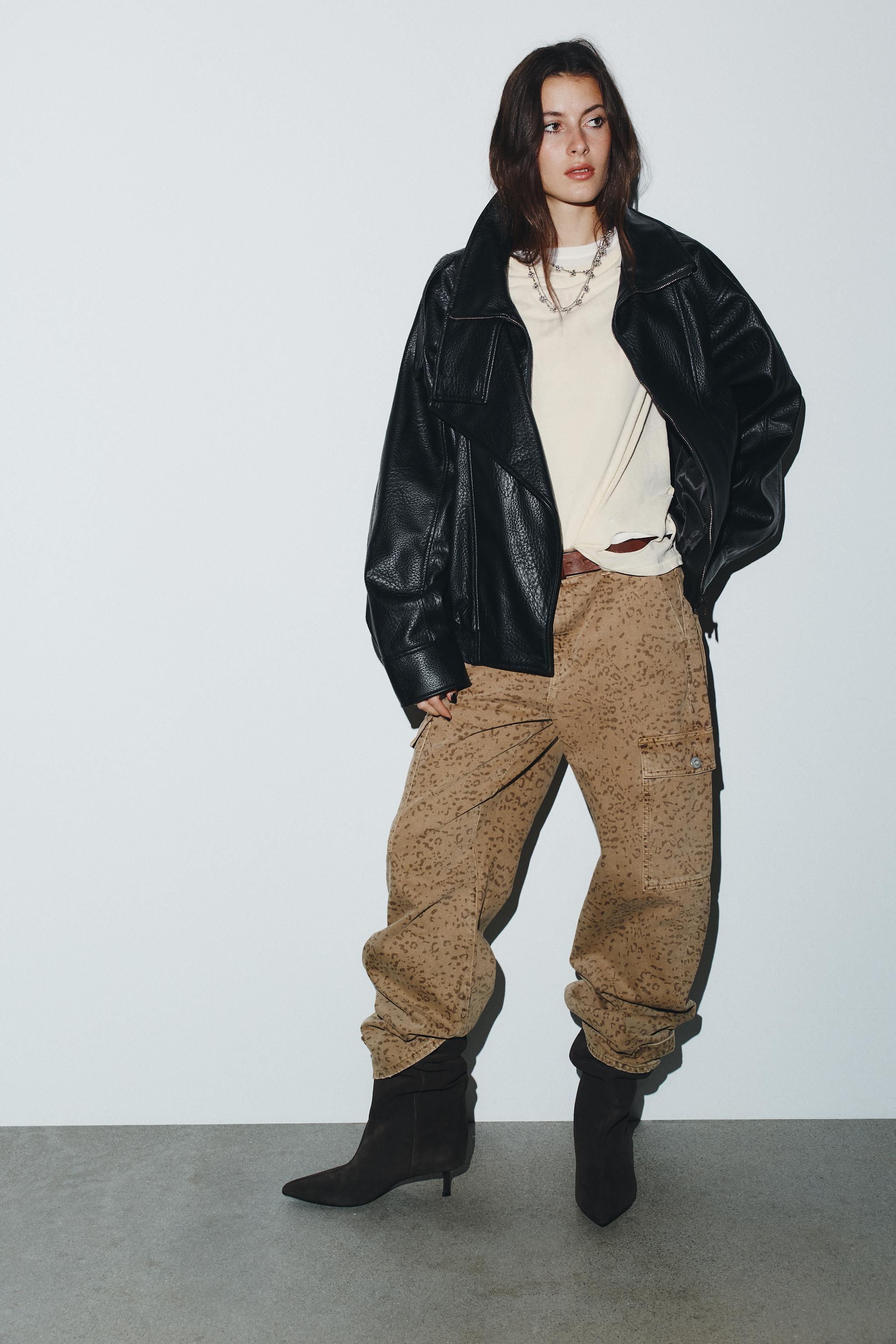 TRF BAGGY BALLOON ANIMAL PRINT JEANS