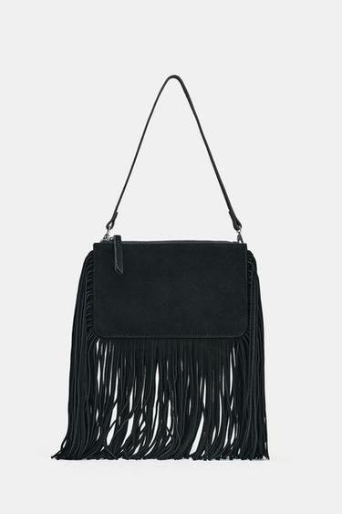 MINI BANDOLERA SERRAJE FLECOS - Negro de Zara
