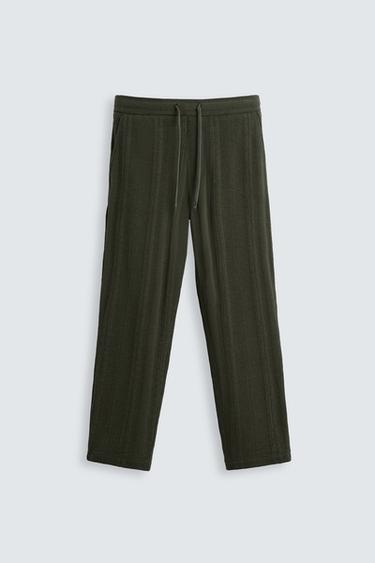 STRIPED TEXTURED TROUSERS - Green by Zara