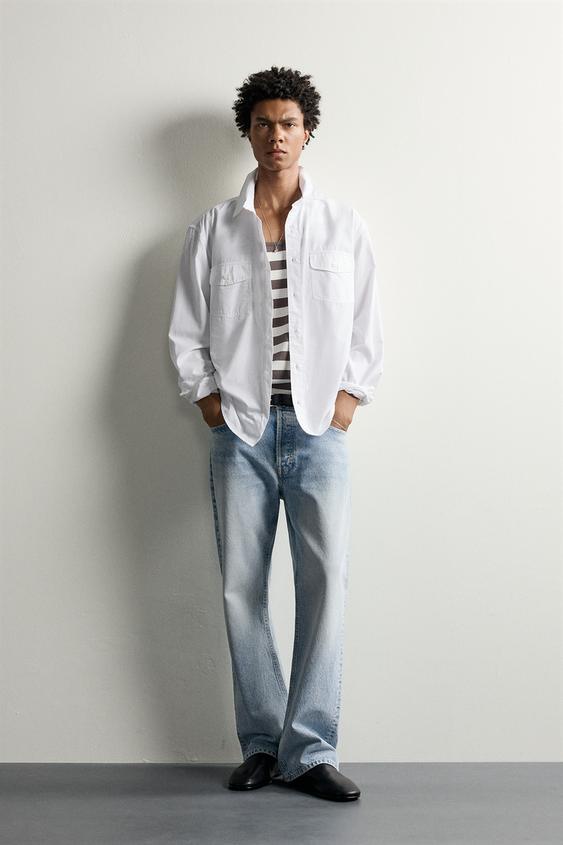 CAMISA ALGODÓN - LYOCELL BOLSILLOS - Blanco de Zara - Imagen 0