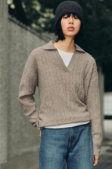 Zara 麻花針織 POLO 衫 - 斑紋貂色