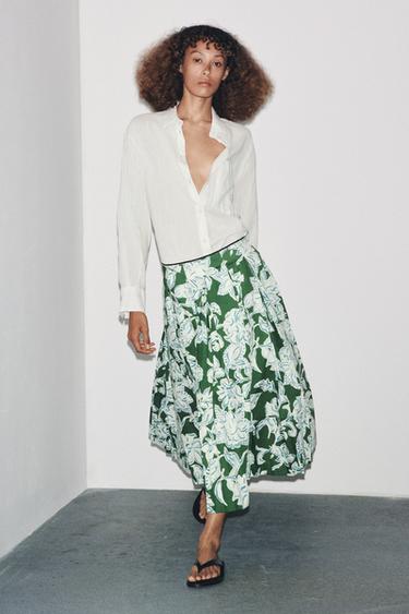 JUPE PLIS PLATS FLEURS ZW COLLECTION - Vert de Zara - Image 2