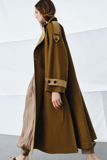 ZW COLLECTION LONG CONTRAST TRENCH COAT - Mid-camel by Zara