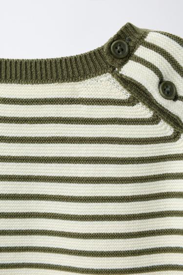 STRIPED KNIT JUMPER - Ecru / Green by Zara - Image 3