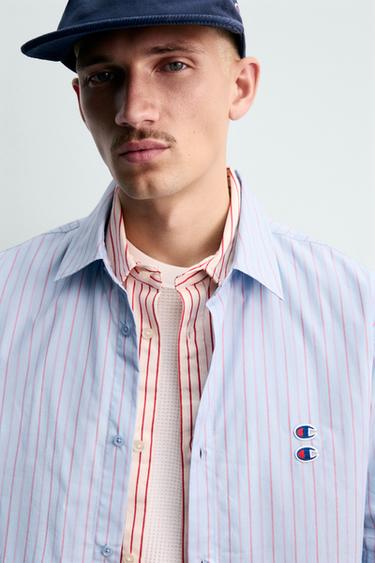 STRIPED SHIRT WITH PATCHES CHAMPION ® X ZARA - Blue by Zara - Image 5