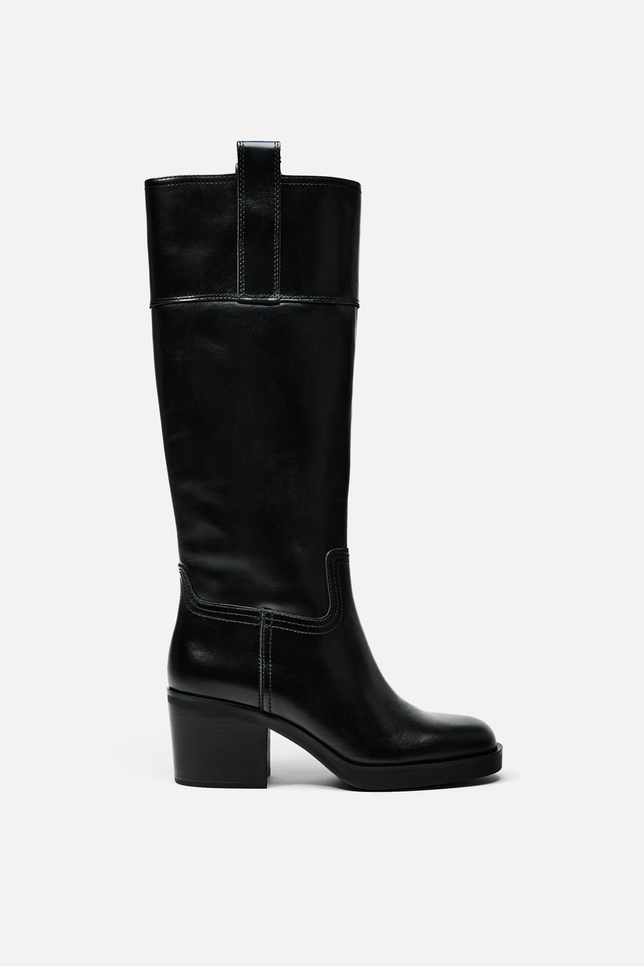ZARA ステッチ入りブロックヒールブーツ 3036/510 ステッチ入りブロックヒールブーツ - ブラック | ZARA Japan / 日本