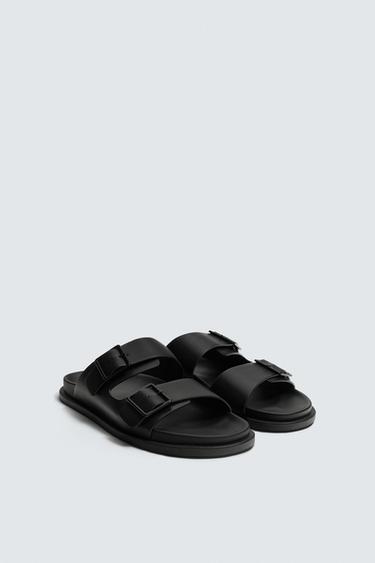 Zara DOUBLE STRAP SANDALS - Black