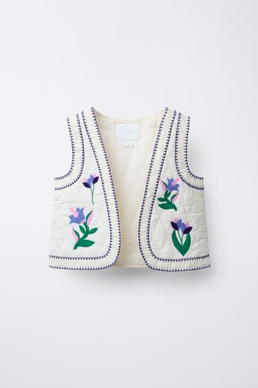 WAISTCOAT WITH TULIP EMBROIDERY - White / Navy by Zara