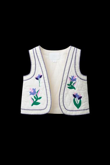 Zara EMBROIDERED TULIP VEST - White / Navy