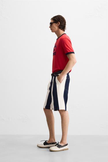 STRIPED BERMUDA SHORTS WITH PLEATS - Navy / White by Zara - Image 3