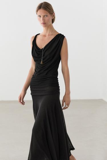 Zara Shimmery draped top with knot detail - Black