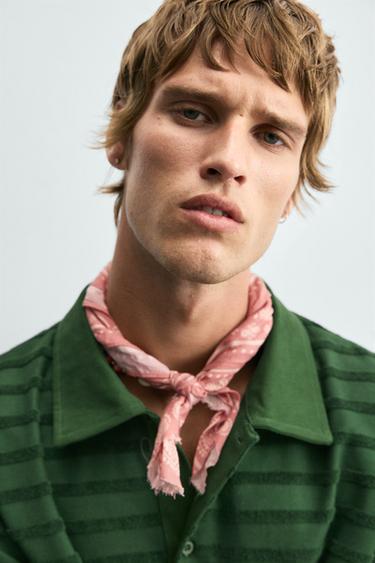 STRIPED JACQUARD TOWELLING POLO SHIRT - Green by Zara - Image 4