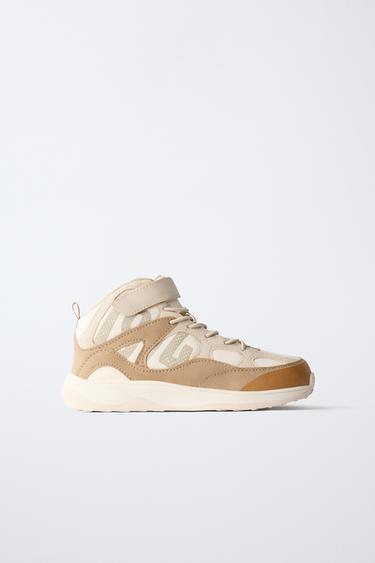 CONTRAST HIGH-TOP SNEAKERS - Sand Brown by Zara