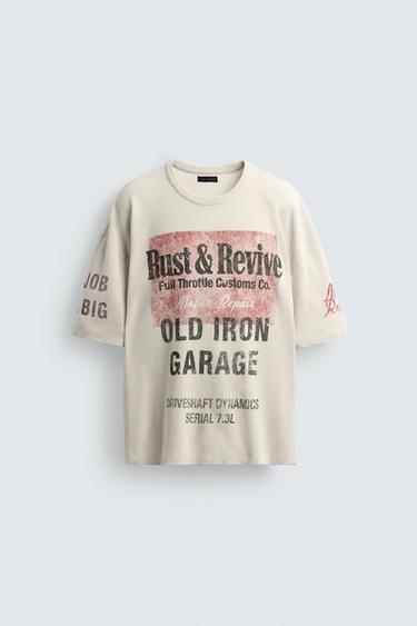 CAMISETA PUNTO ESTAMPADO LAVADO - Crudo medio de Zara