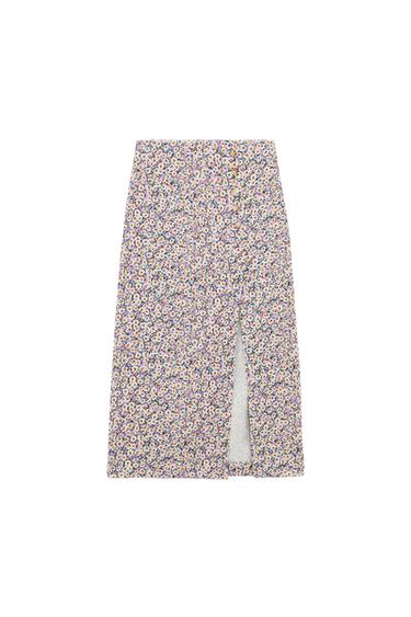 LINEN BLEND FLORAL PRINT SKIRT