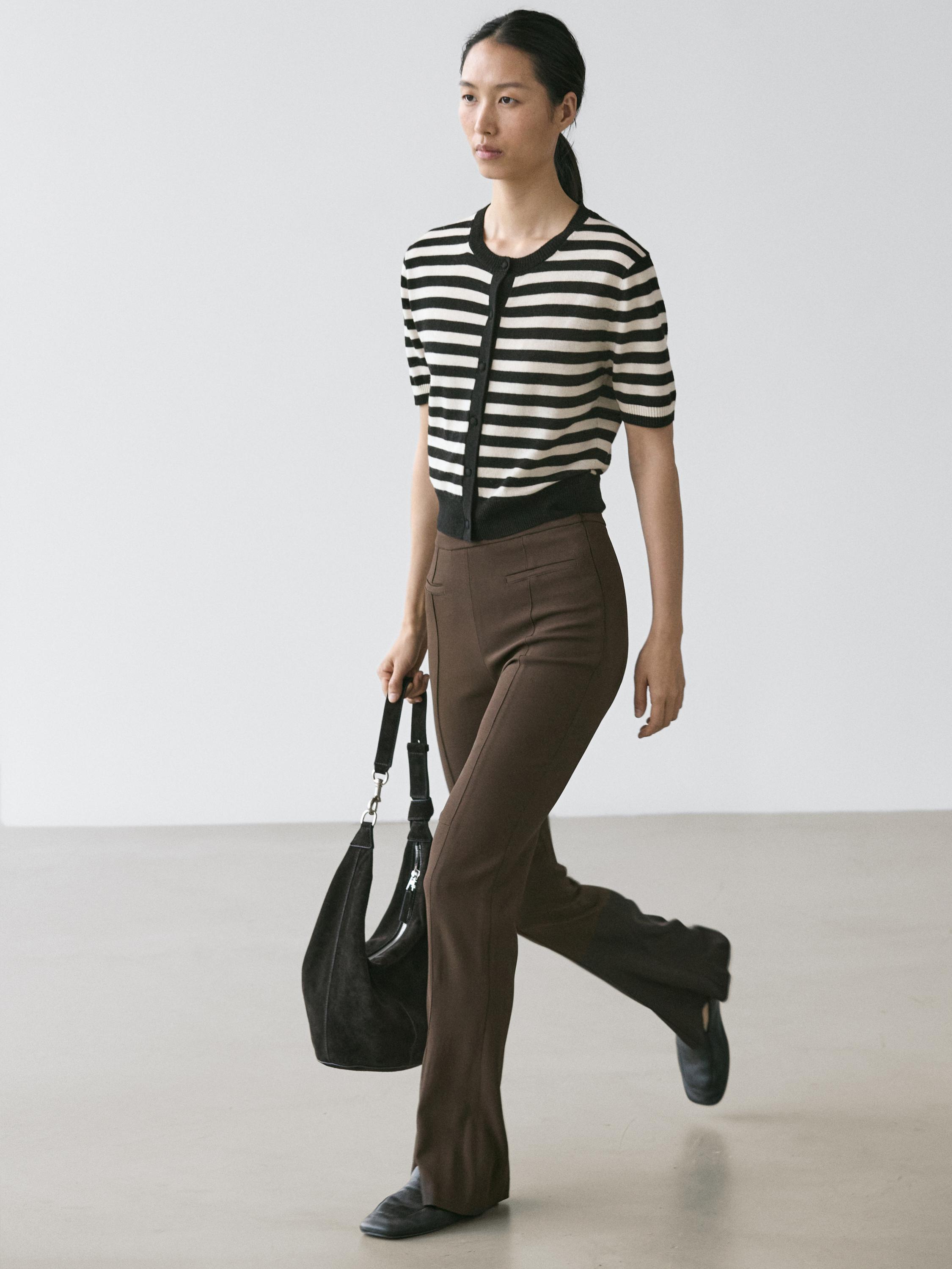 Striped short sleeve knit cardigan