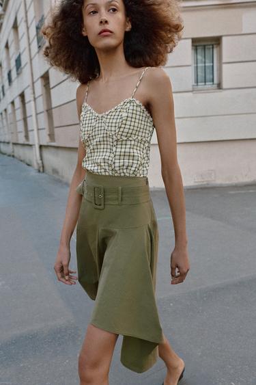 MIDI SKIRT WITH BELT - Khaki by Zara