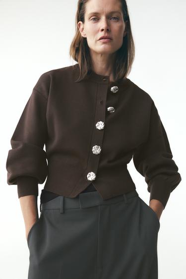 CHAQUETA PUNTO BOTONES - Marrón chocolate de Zara