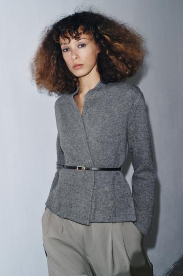 Zara 100% WOOL BELTED JACKET - Mid-gray