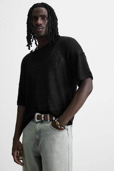 KNIT LACE T-SHIRT - Black by Zara - Image 4