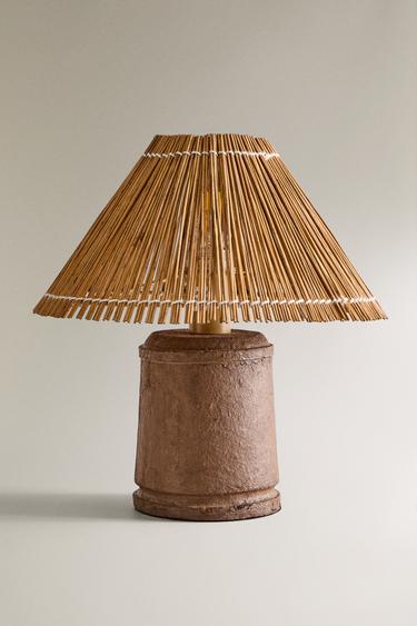 Zara RATTAN TABLE LAMP - Brown - Image 0