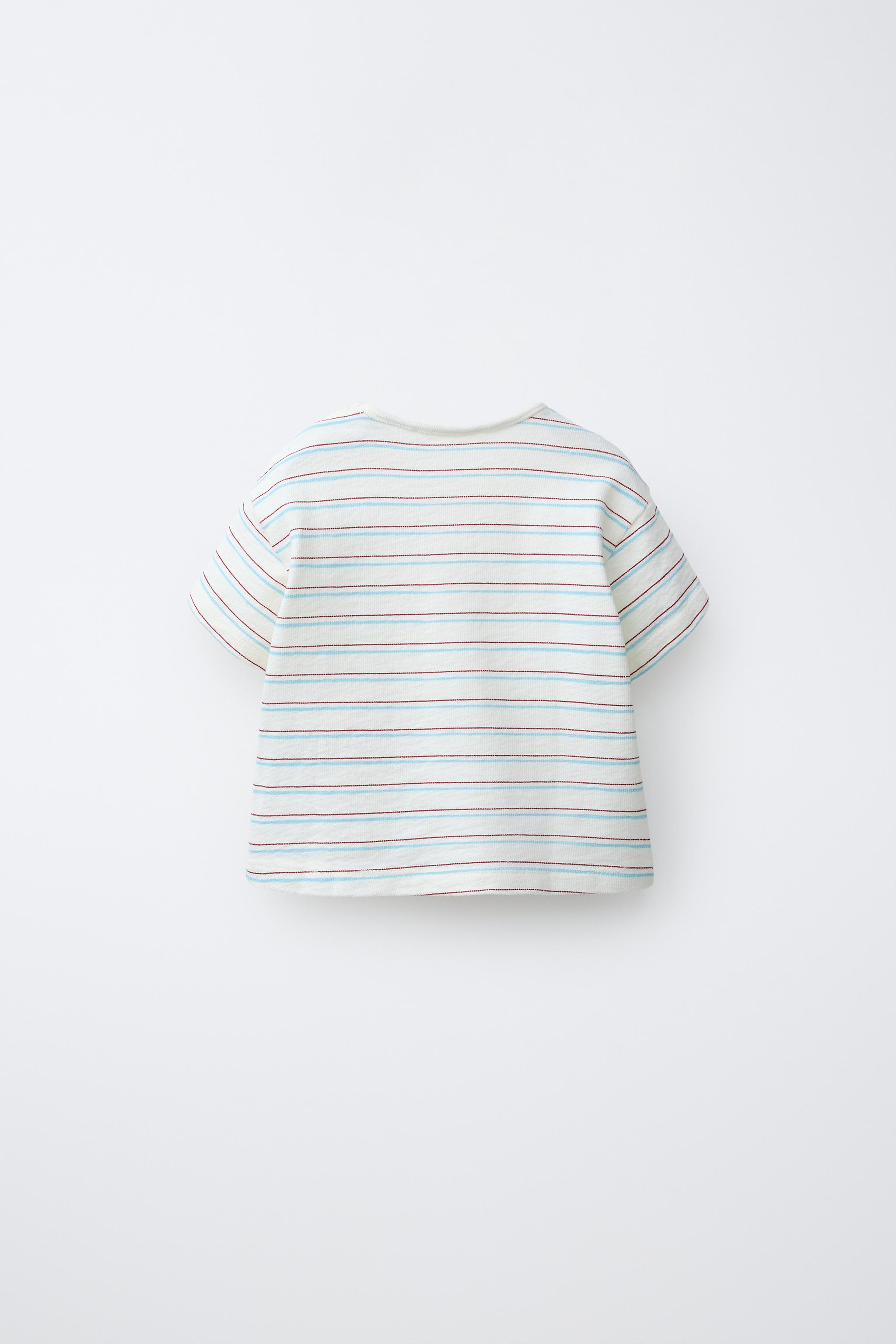 EMBROIDERED STRIPED TEXT T-SHIRT