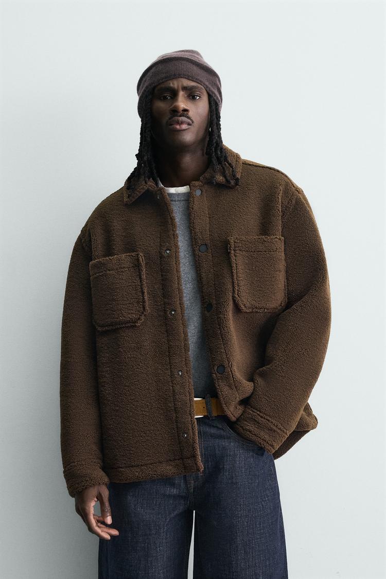 ZARA FAUX SHEARLING OVERSHIRT WITH POCKETS