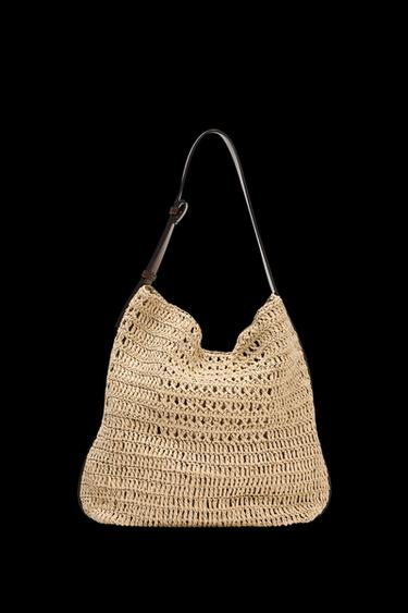 BEUTELTASCHE IN RAFFIABAST-OPTIK - Hellbeige von Zara
