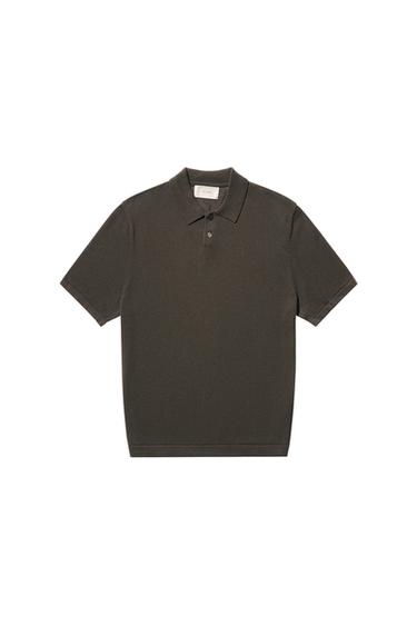 Zara COTTON BLEND KNIT POLO SHIRT - Black / Brown