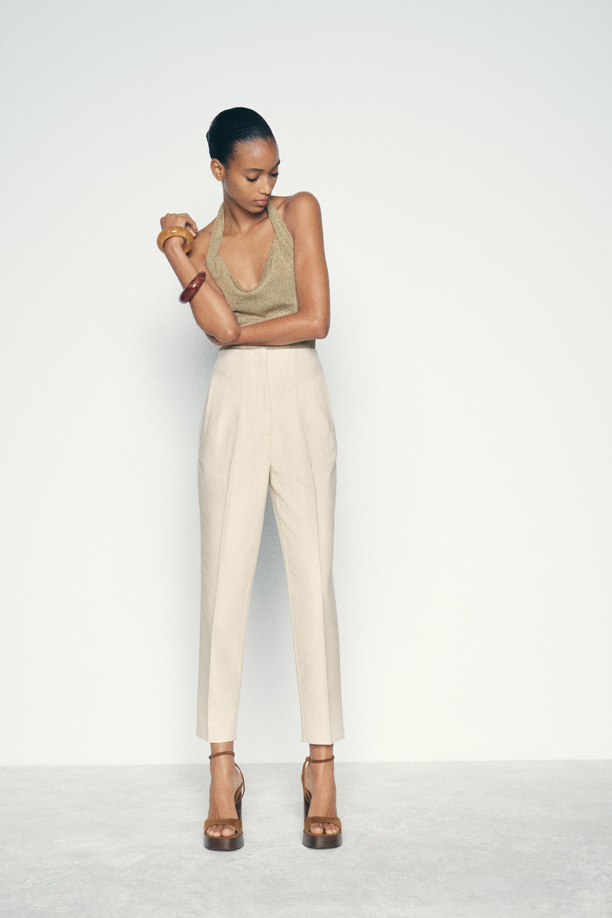 PANTALON RUSTIQUE A TAILLE HAUTE Beige clair ZARA France