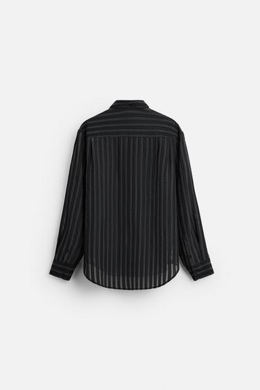 STRIPED SEMI-SHEER SHIRT - Black by Zara - Image 8