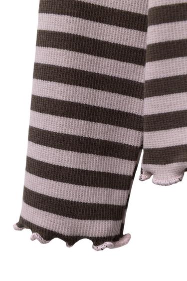 Zara SPARKLY STRIPED EMBROIDERED T-SHIRT - Mid-pink