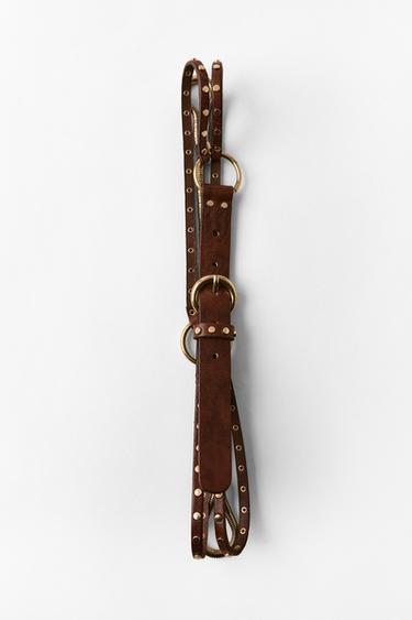 CINTO COMBINADO DE COURO 100% COM TACHAS - Marrom da Zara