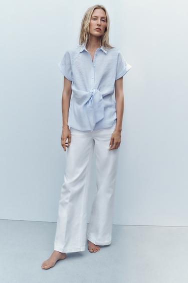 Z1975 MID-WAIST WIDE-LEG JEANS WITH PLEATS - White by Zara