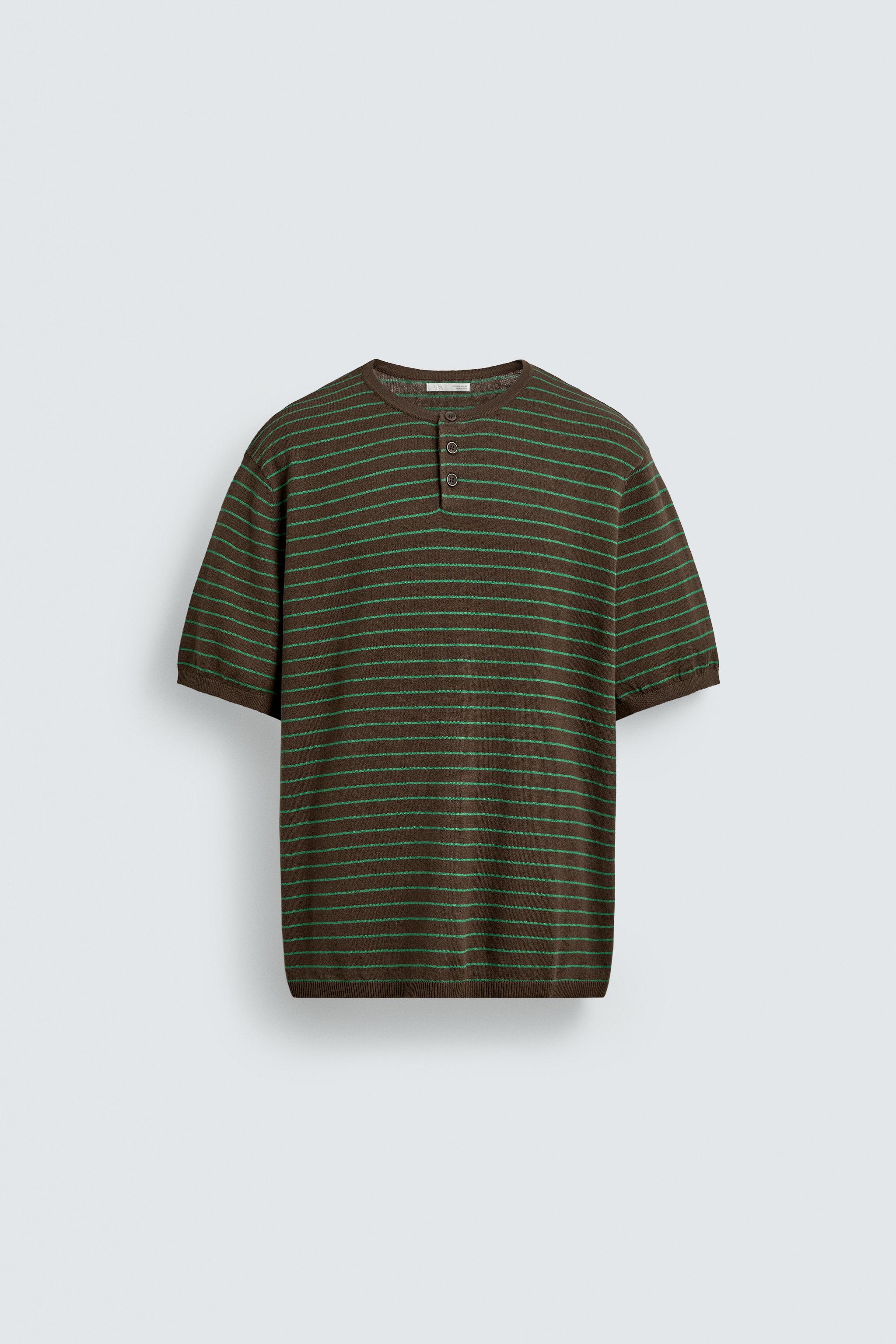 COTTON LINEN BLEND HENLEY T-SHIRT