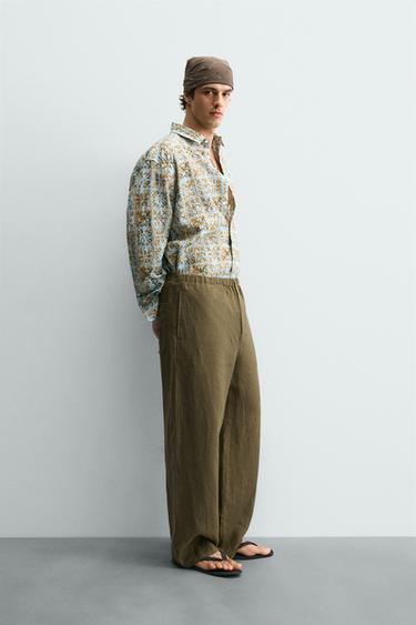 100% LINEN RELAXED FIT TROUSERS - Dark khaki by Zara - Image 3