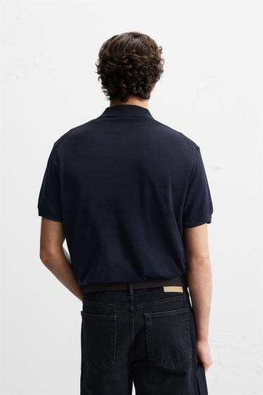 POLO EN MAILLE DE COTON ET SOIE - Bleu marine de Zara - Image 2