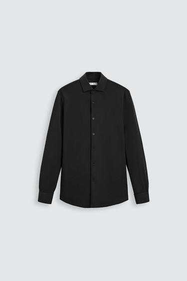 Zara TEXTURED STRETCH SHIRT - Black
