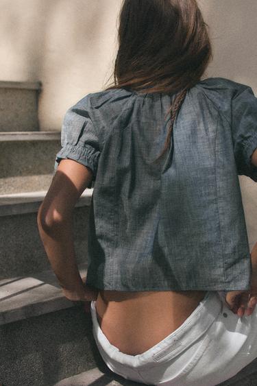 EMBROIDERED BOW SHIRT - Blue by Zara - Image 3