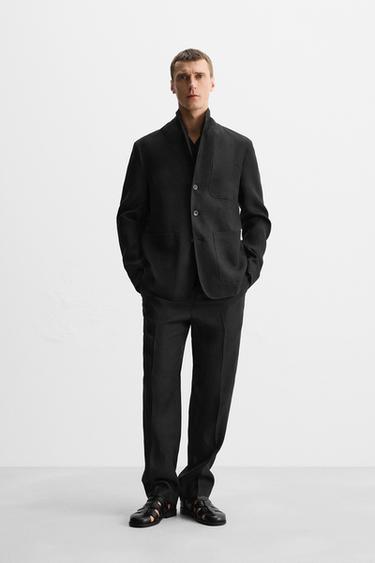 100% LINEN RELAXED FIT SUIT BLAZER - Black by Zara