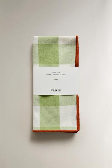 PACK OF CHECK NAPKINS WITH TOPSTITCHING (PACK OF 2) - Green by Zara - Image 4