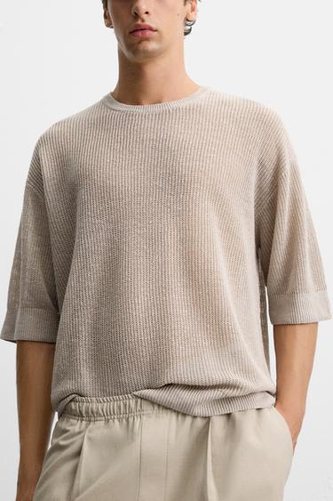 CAMISETA PUNTO 100% LINO - Beige claro de Zara