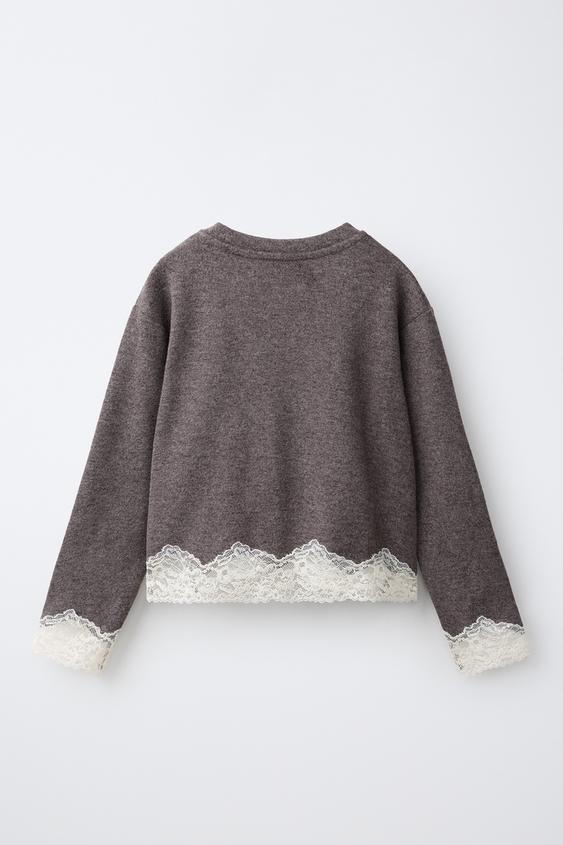 T-SHIRT SOFT TOUCH DENTELLE - Marron de Zara - Image 1