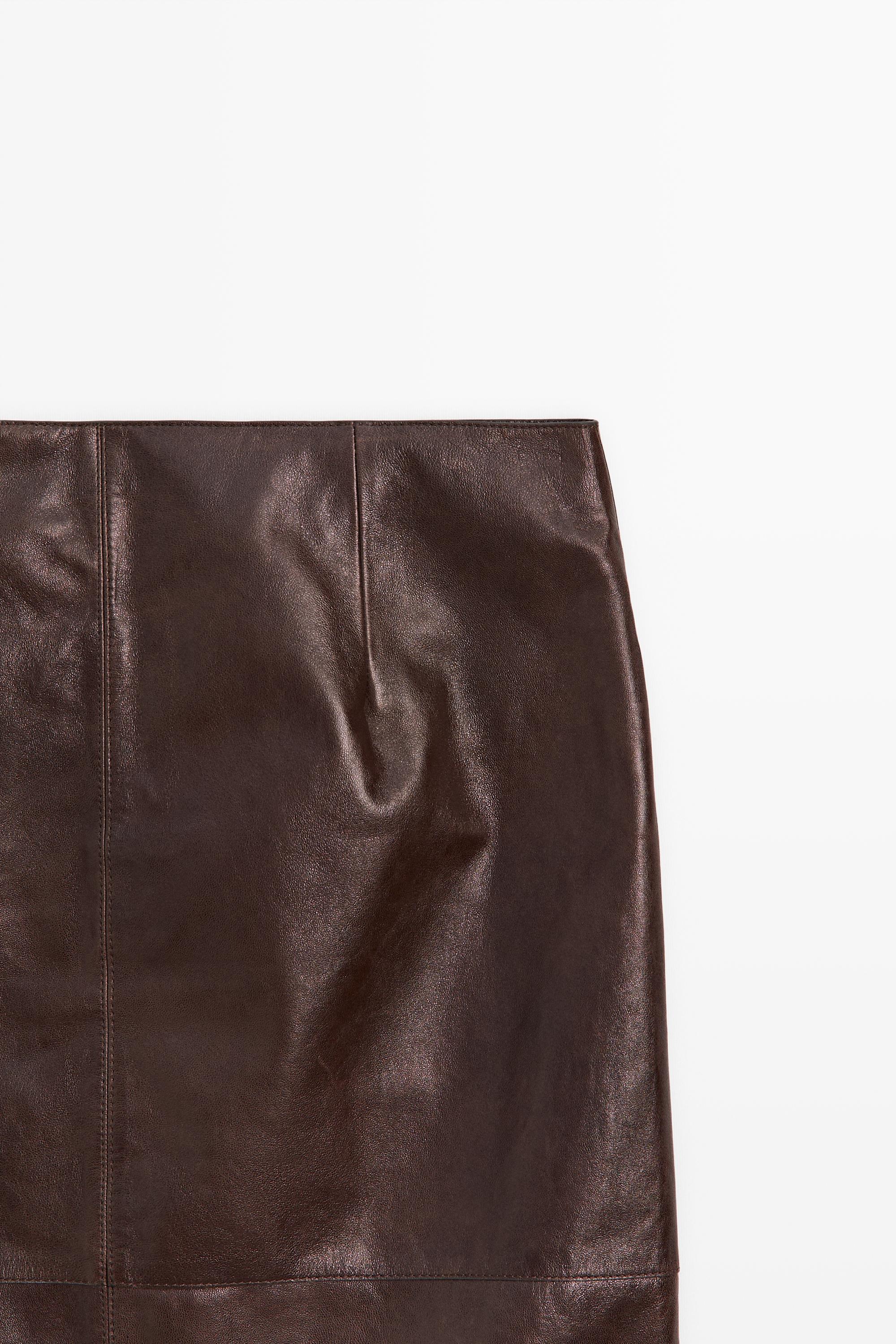 Leather midi skirt with pockets