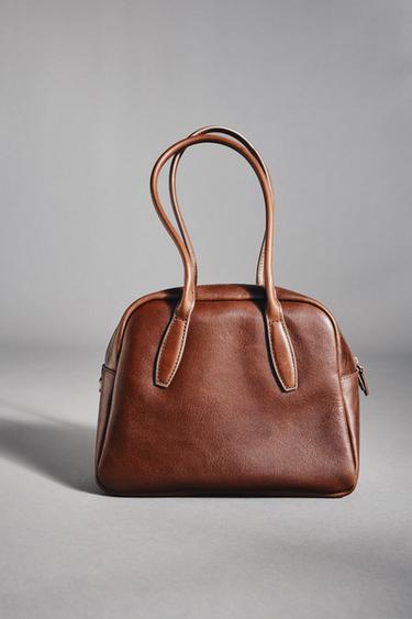 BORSA A BAULETTO IN PELLE - Fango scuro di Zara
