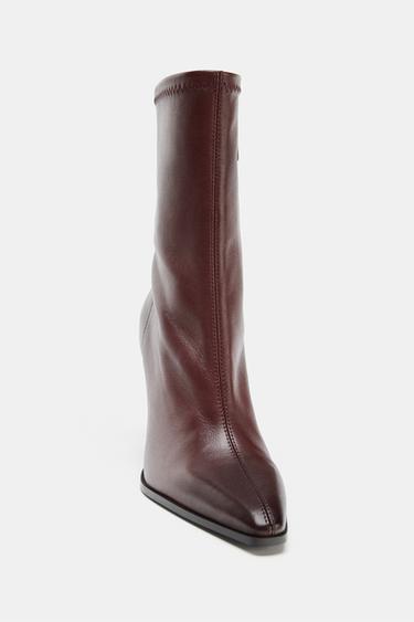 BOTTINES EN CUIR À TALONS CAMPERO - Bordeaux de Zara - Image 4