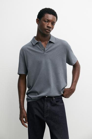 Zara Linen and cotton short sleeve polo shirt - Indigo