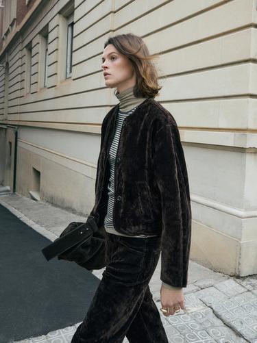 Zara Straight-leg mid-rise flocked jeans - Chocolate