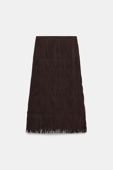 ZW COLLECTION FRINGED PENCIL SKIRT - Brown by Zara